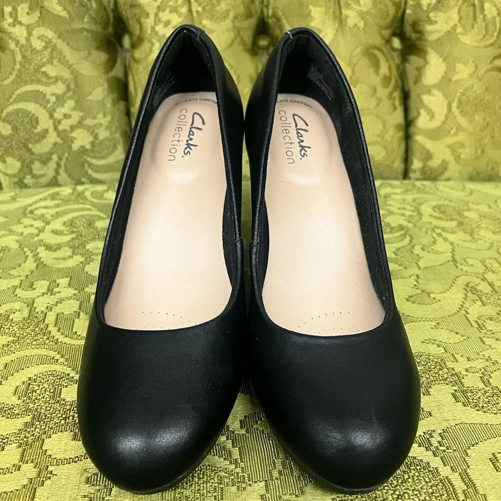 Clark Black Comfort Heels Sz 6 W - Picture 3 of 7